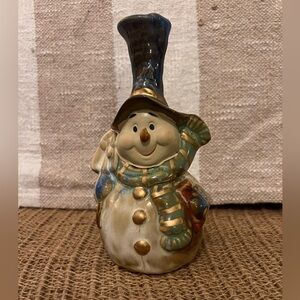 Vintage Ceramic Snowman Bell – 7” Tall Holiday Décor